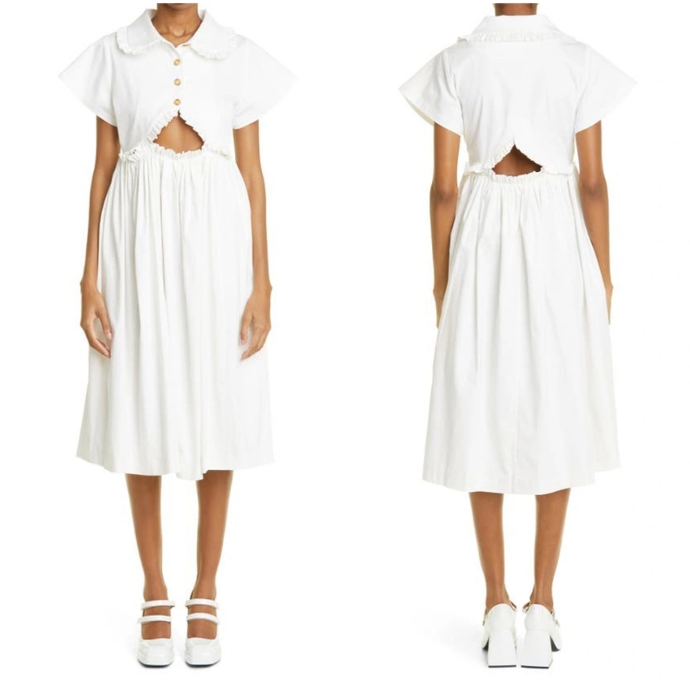 Kika Vargas Mabel Cutout Midi Dress White Size L Peter Pan Collar NWT